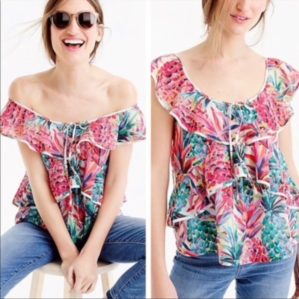 Like New J. Crew Ruffle Top in Ratti Painted Pineapple - Size 12